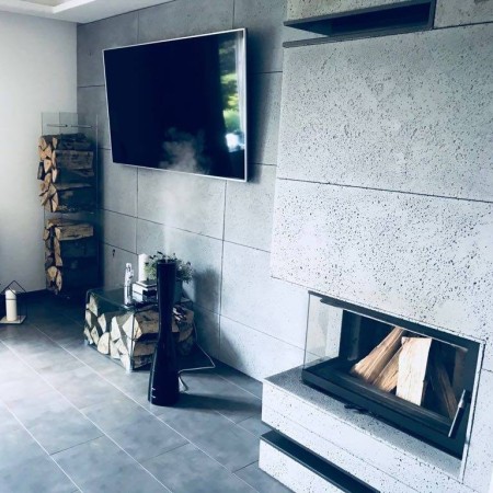 Płyta betonowa ultra lekka porowata jasny popiel - struktura porowata - realizacje