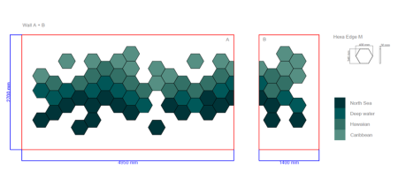 Miękki panel akustyczny Fluffo Soft Hexa Edge - przykładowa kompozycja