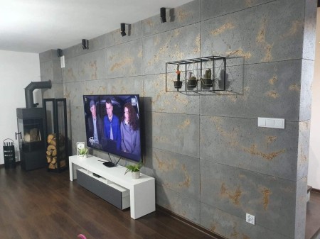 Płyta betonowa ultra lekka ciemny popiel z kruszywem gold, struktura porowata