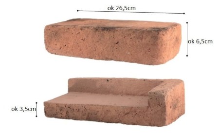 Płytka schodowa, parapetowa Stara Cegła skrajna zaokrąglona gr. 3,5 cm - wersja lewa
