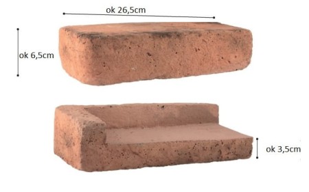 Płytka schodowa, parapetowa Stara Cegła skrajna zaokrąglona gr. 3,5 cm - wersja prawa