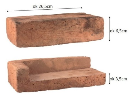 Płytka schodowa, parapetowa Stara Cegła skrajna prosta gr. 3,5 cm - wersja lewa