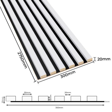 Lamele na płycie czarnej HDF - Biały mat 30x275 cm