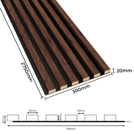 Lamele na płycie czarnej HDF - Orzech 30x275 cm