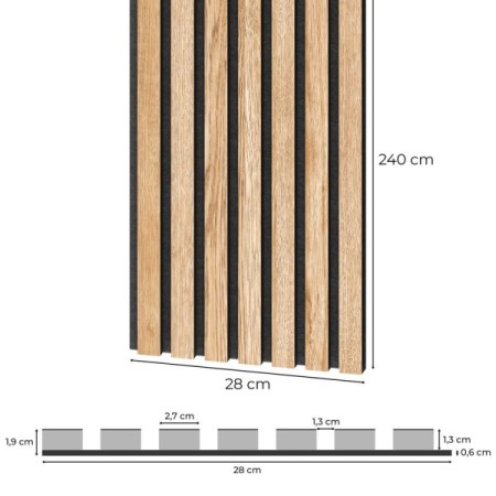 28x240 cm | Fornirowany panel akustyczny 3D Dąb - lamele akustyczne