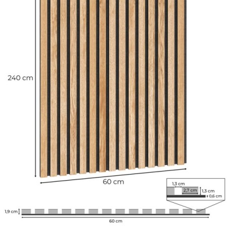 60x240 cm | Fornirowany panel akustyczny 3D Dąb - lamele akustyczne