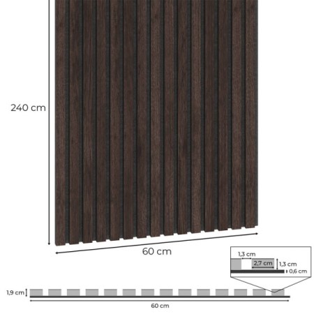 60x240 cm | Fornirowany panel akustyczny 3D Kasztan - lamele akustyczne