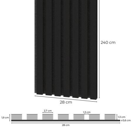 28x240 cm | Fornirowany panel akustyczny 3D Czarny Dąb - lamele akustyczne