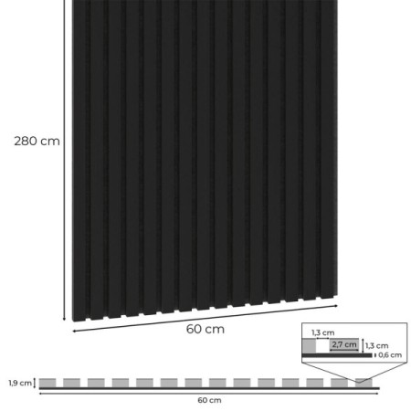 60x280 cm | Fornirowany panel akustyczny 3D Czarny Dąb - lamele akustyczne