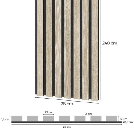 28x240 cm | Fornirowany panel akustyczny 3D Dąb Bielony - lamele akustyczne