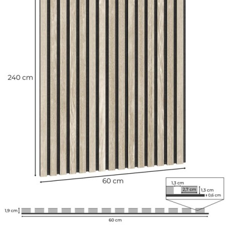 60x240 cm | Fornirowany panel akustyczny 3D Dąb Bielony - lamele akustyczne