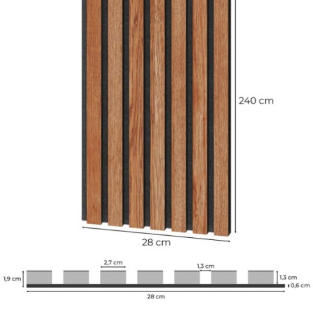 28x240 cm | Fornirowany panel akustyczny 3D Sapelli - lamele akustyczne