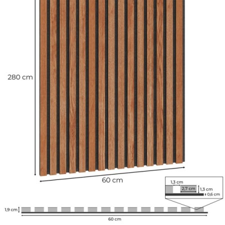 60x280 cm | Fornirowany panel akustyczny 3D Sapelli - lamele akustyczne