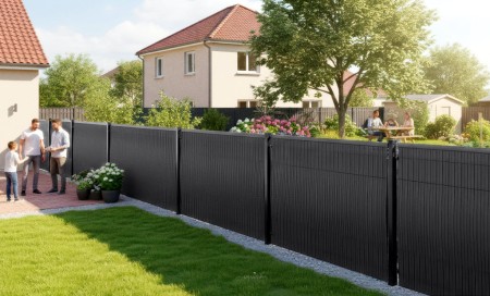 Listwy pionowe ogrodzeniowe, osłona na ogrodzenie panelowe 123x250 cm RD04 czarny