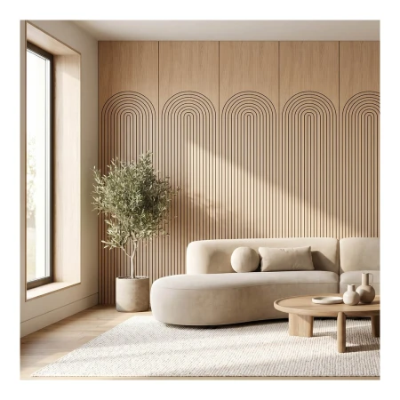 Wysoki frezowany panel ścienny fornirowany dębowy MONOLIT 50x275 cm