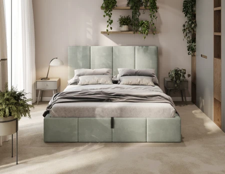 Łóżko tapicerowane Luna z pojemnikiem na pościel – welur T08 Miętowy