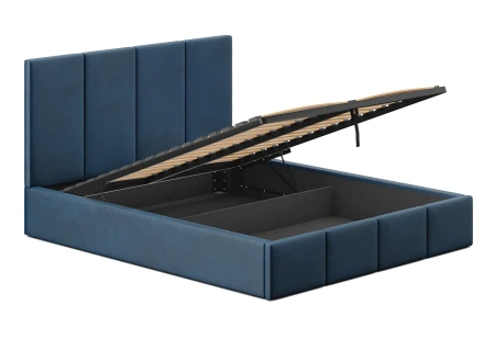 Łóżko tapicerowane Luna z pojemnikiem na pościel – welur T30 Navy Blue